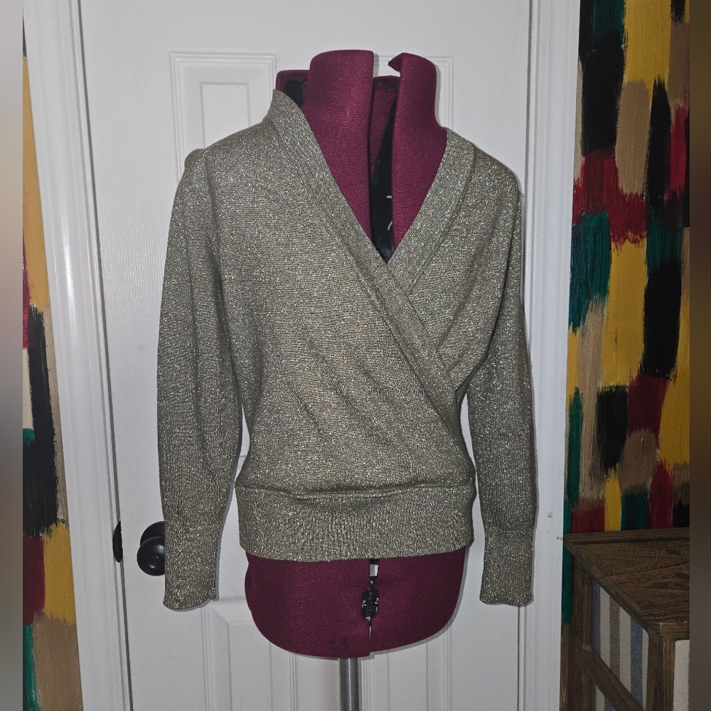 J. Crew Merino Wool Blend Gold Faux Wrap XS Sweater